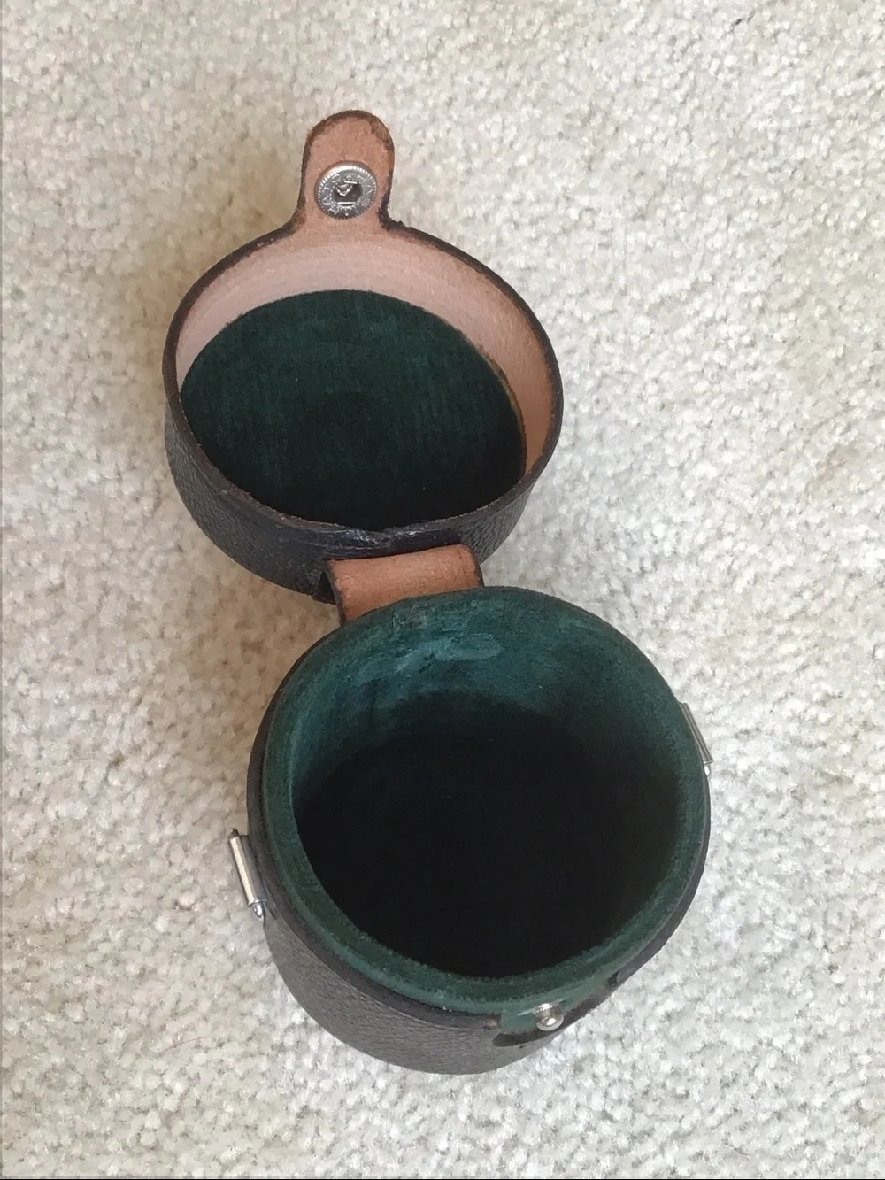 Vintage Takumar Black Textured Leather Lens Case, 3 1/2” tall x 2 3/4” wide